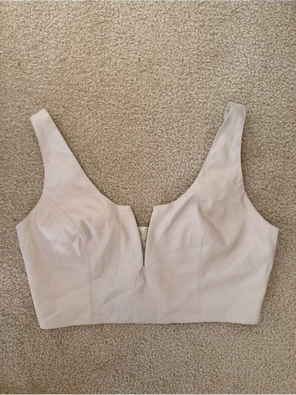 Mustard Seed Tan Faux Leather Sleeveless Crop Tank Top M Fitted Neutral